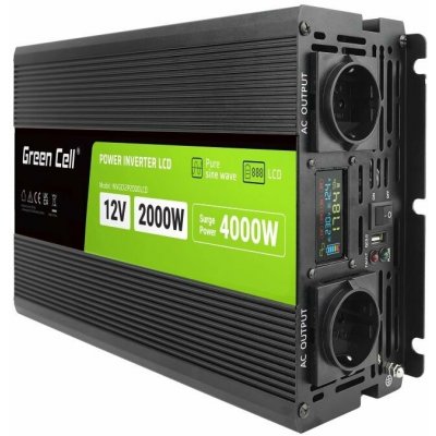 Green Cell Power Inverter LCD s displejem 12V/230V, 2000W/4000W, čistá sinusoida INVGC12P2000LCD | Zboží Auto