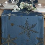 Takoy Vánoční sametový běhoun na stůl 40x140 cm modrý se sněhovými vločkami-HF-472984 | 40 x 140 cm – Zboží Dáma
