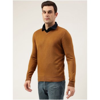 Marks & Spencer pánský basic svetr s véčkovým výstřihem Cashmilon hnědý