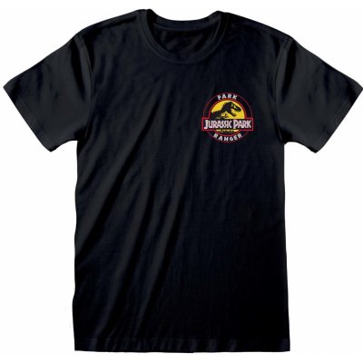 CurePink pánské tričko Jurassic Park Jurský Park Park Ranger černá