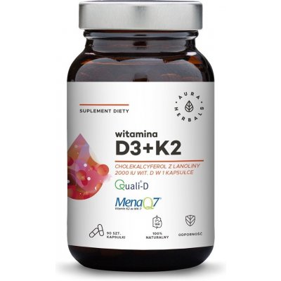 Aura Herbals Vitamin D3 2000 IU + K2 90 kapslí – Hledejceny.cz