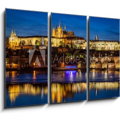 Obraz 3D třídílný - 105 x 70 cm - Prague Castle, Hradcany reflecting in Vltava river in Prague, Czech Republic at night Pražský hrad, Hradčany odrážející se v řece Vltav – Hledejceny.cz