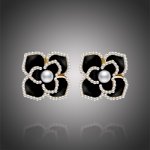 Éternelle perlové náušnice Lauren Black květina E1267-LR2314B Černá