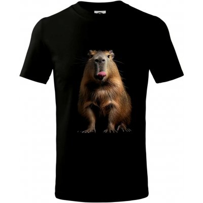 Kapybara s vypláznutým jazykem černá fotka tričko dětské bavlněné černá – Zboží Dáma