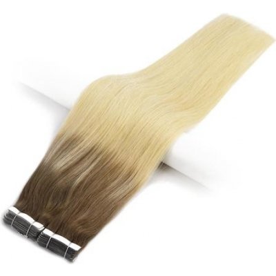Vlasové PU pásky tape in na prodlužování vlasů 30cm ombré 08/60 světle hnědá / platina
