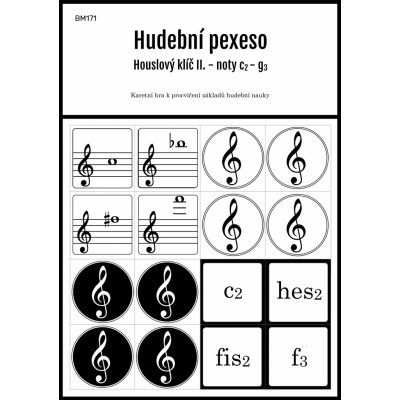 Hudební pexeso Houslový klíč 2 72 kartiček pro zábavnou výuku hudební nauky noty c2 g3