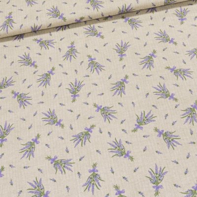 Bavlněné plátno 2676/1571805/36 levandule na režné, š.140cm (látka v metráži) – Sleviste.cz