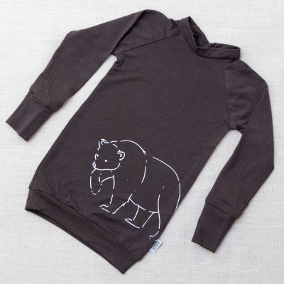 Tarua Dětské merino tričko s dlouhým rukávem a rolákem kakao s medvědem – Zboží Mobilmania