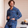 Pánské pyžamo Blancheporte pánské pyžamo dlouhé propínací flanel káro modré