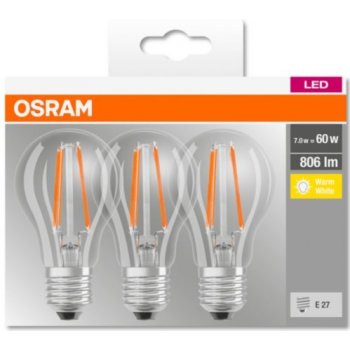 Osram LED žárovka E27 A60 7W 60W teplá bílá 2700K 3ks