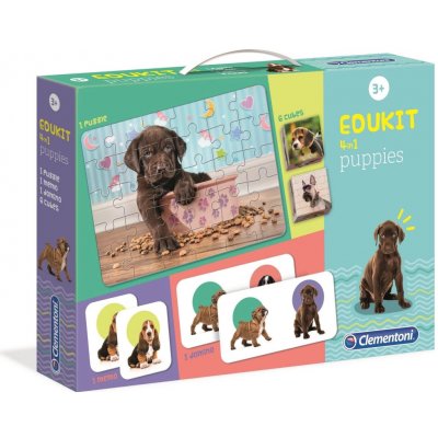 Sada Clementoni EDUkit Štěňátka 4v1 pexeso 60 puzzle domino 6 kostek – Hledejceny.cz