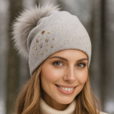 Carlsbad Hat Co. dámská šedá zimní vlněná s přírodní bambulí – Hledejceny.cz