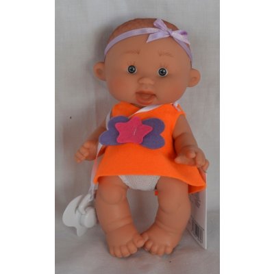 Marina & Pau holčička Kája v oranžových šatech s růžovo-fialovou kytičkou Nenotin Nenotin 21 cm
