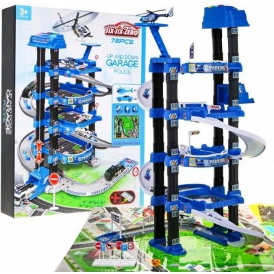 iMex Toys Velká modrá garáž s vrtulníkem a hrací podložkou město