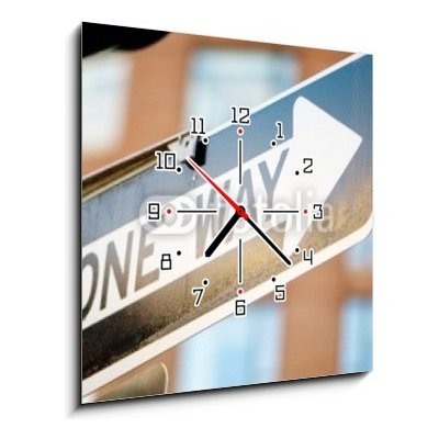 Obraz s hodinami 1D - 50 x 50 cm - Street sign on the bright day Označení ulice v jasném dni