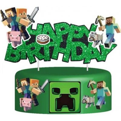 Zápich na dort Happy birthday, minecraft - Cakesicq – Zboží Mobilmania
