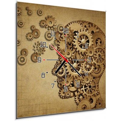 Obraz s hodinami 1D - 50 x 50 cm - Human brain function grunge with gears Grunge lidské mozkové funkce s ozubenými koly – Sleviste.cz