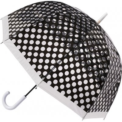 Blooming Brollies Clear dome Stick with Black Polka dots dámský holový deštník