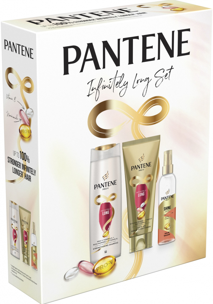 Pantene Pro-V posilující šampon pro poškozené vlasy 400 ml + bezoplachové sérum pro poškozené vlasy 200 ml + sprej na vlasy pro lesk 150 ml