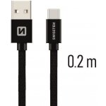 Swissten 71521101 USB 2.0 typ A na C, USB 2.0, zástrčka A - zástrčka C, opletený, 0,2m, černý