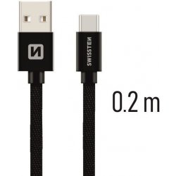 Swissten 71521101 USB 2.0 typ A na C, USB 2.0, zástrčka A - zástrčka C, opletený, 0,2m, černý