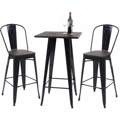 Mendler Set barový stůl + 2x barové židle HWC-A73, černý