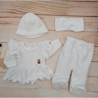 Kazum Pletená ažurková sada 4D, tunika polodupačky čepička čelenka bílá – Zboží Dáma