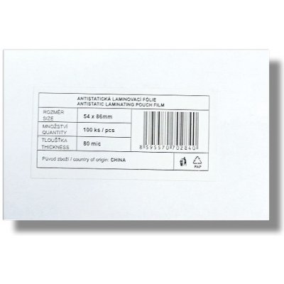 Laminovací fólie Standard 54x86 mm/80mic. 100 ks lesklá – Zboží Živě