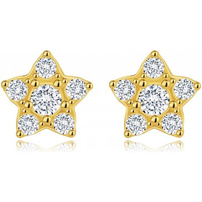 Šperky eshop Puzetové náušnice ze žlutého zlata hvězdy s kulatými zirkony S5GG259.19