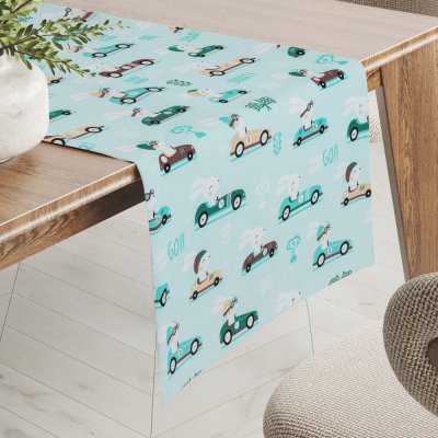 Biante Dětský bavlna běhoun Sandra SA-375 Zaječí automobilové závody na mintovém 35x120 cm – Sleviste.cz