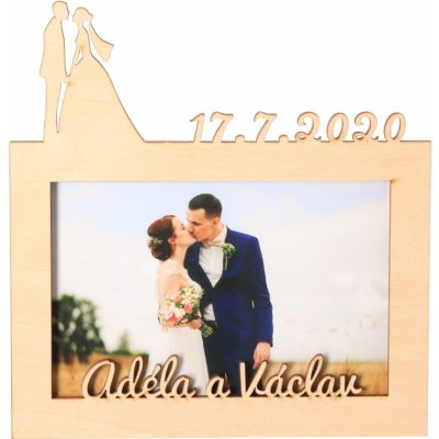 ČistéDřevo Dřevěný svatební fotorámeček s datem a jménem - 10x15 cm – Zboží Živě
