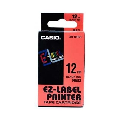 Casio originální páska do tiskárny štítků, Casio, XR-12RD1, černý tisk/červený podklad, nelaminovaná, 8m, 12mm