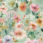 Takoy Satén elastický květiny Green romantic – Zboží Dáma