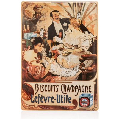 Cedule Alfons Mucha – Biscuits Champagne Lefevre, 15 x 21 cm – Zbozi.Blesk.cz