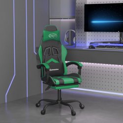 vidaXL Herní židle s podnožkou otočná černá a zelená umělá kůže