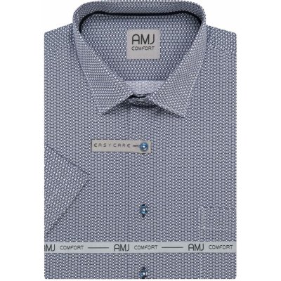 AMJ pánská bavlněná košile krátký rukáv regular fit VKBR1375 tmavě modrá s bílými puntíky – Zboží Mobilmania