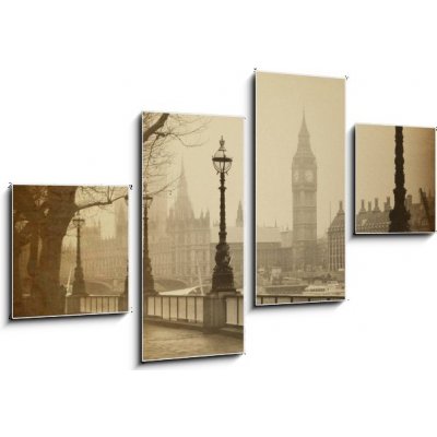Obraz 4D čtyřdílný - 100 x 60 cm - Vintage Retro Picture of Big Ben / Houses of Parliament (London) Vintage Retro Obrázek Big Ben / Houses of Parliament (Londýn) – Zbozi.Blesk.cz