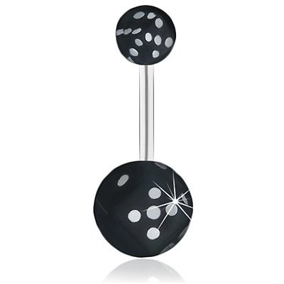 Šperky eshop ocelový piercing do pupíku černá hrací kostka v čiré kuličce glazura SP30.29 – Zboží Mobilmania