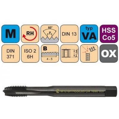 NÁSTROJE CZ Závitník strojní M8x1,25 ISO2 HSSCo5 OX DIN 371 B - 1690 - CZZ1690-M8-ISO2 – Zboží Mobilmania