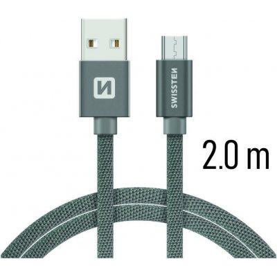 Swissten 71522302 USB 2.0, zástrčka A - zástrčka micro B, opletený, 2m, šedý – Zboží Mobilmania