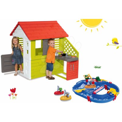 Smoby set domeček Pretty Nature s letní kuchyňkou a vodní dráha AquaPlay s kontejnerovou lodí a 2 loďkami 81072-31 – Hledejceny.cz