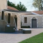 VidaXL Automatická markýza LED a senzor větru 450 x 300 cm modrobílá – Zboží Mobilmania