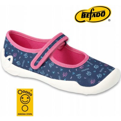 Befado dívčí balerínky domácí obuv 114Y517 modré kytičky – Sleviste.cz