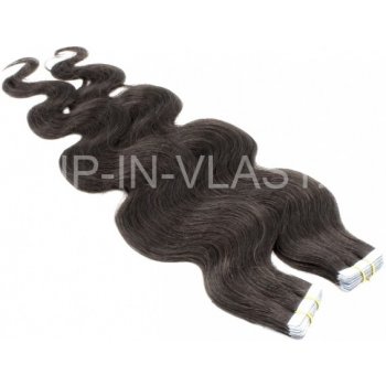 Vlnité 60cm tape hair pravé lidské vlasy přírodní černá