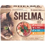 Shelma Cat kuřecí hovězí losos treska 12 x 85 g – Sleviste.cz