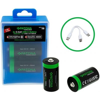 PATONA nabíjecí baterie LR14 (C) Li-lon 2300mAh 1,5V s USB-C nabíjením, 2ks v balení – Hledejceny.cz