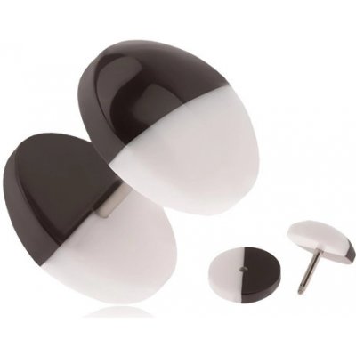 Šperky eshop akrylový falešný plug do ucha černo-bílá vypouklá kolečka I16.10 – Zboží Mobilmania