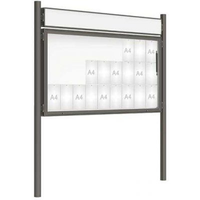 PROCITY Venkovní vitrína model 2000 27x A4, šedá PRO, včetně sloupků a záhlaví | Zboží Auto