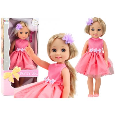 mamido Panenka v růžových šatech s dlouhými vlasy a sponkou 38 cm – Zboží Mobilmania