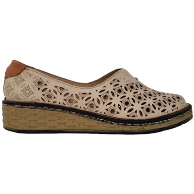 Rieker Dámské kožené děrované mokasíny 11139 béžové – Sleviste.cz